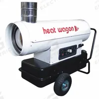 HEAT WAGON Portable Oil and Kerosene Torpedo Heater: Wheeled Mounted, 4,600 sq ft Heating Area (MPN HVF110). Key specifications — Key Features: LED Diagnostics; Portability: Wheeled Mounted; Brand: HEAT WAGON; Tank Capacity/Hours on One Filling: 17.2 gal/22 hr; Overall Dimensions - H x L x D: 31 in x 49 in x 49 in.