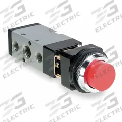 ARO Manual Air Control Valve: MaxAir, Four-Way / Two-Position, Button, Red, 26 scfm Flow Rate - Max (MPN M212HS-11). Key specifications — attr1092903: Red; attr1086905: Spring Return; attr1086907: MaxAir; attr1086914: Normally Open/Normally Closed; attr1086904: Manual Air Control Valve; attr1086871: M212HS-11.