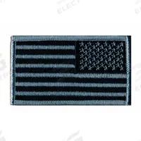 HEROS PRIDE Embroidered Patch: Reverse/U.S. Flag, 3 3/8 in x 2 in, Black/Silver, Plastic, Sew-On (MPN 0044). Key specifications — attr1074238: Sew-On; attr188498: 3-3/8 in x 2 in; attr188499: Silver; attr188500: Plastic; attr188503: U.S. Flag; attr193746: HEROS PRIDE.