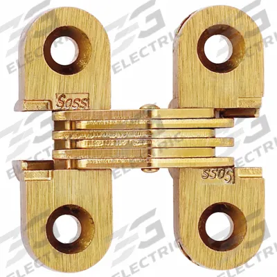 SOSS Concealed Hinge: Brass, 1 1/2 in Leaf Ht, 1/2 in Leaf Wd - Full Mortise-Mount Concealed Hinges