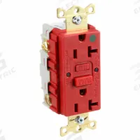 HUBBELL GFCI Receptacle: Hospital Grade, Duplex, 5-20R, Red, GFCI, 125V AC, 20 A, 2 Pole / 3 Wire (MPN GFR83R)