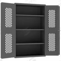 DURHAM MFG Storage Cabinet: 36 in x 24 in x 72 in, 3 Adj Shelves, Swing Handle & Keyed, Frame, Gray (MPN EMDC-362472-95). Key specifications — Brand: DURHAM MFG; Body Panel Type: Ventilated; Base Type: Frame; Cabinet Color: Gray; Frame Assembled: Assembled.