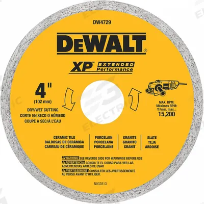 DEWALT Diamond Saw Blade: 4 in Blade Dia., 5/8 in_7/8 in Arbor Size, Wet/Dry, Good - Tile-Cutting Blades