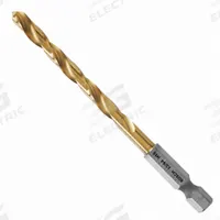 BOSCH Hex Shank Drill Bit: 7/32", 135° Split Point, TiN-Coated HSS, Impact Rated (MPN TI2141IM). Key specifications — attr1234973: Impact Rated; attr1234966: BOSCH; attr1234978: 0.2188.