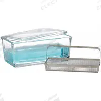 Staining Dish: 50 Sample Capacity, 185 mm Ht, 88 mm Wd, 78 mm Dp, Glass (MPN 900400). Key specifications — Material: Glass; Product Type: Staining Dish with Cover and Rack; Brand: WHEATON.