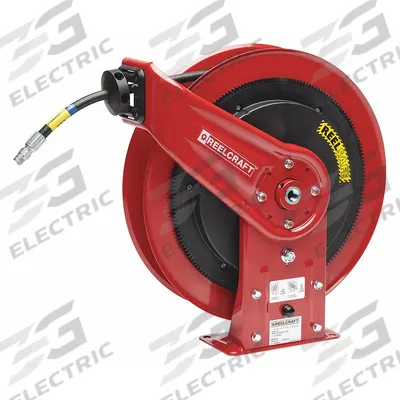 REELCRAFT Spring Return Hose Reel: 50 ft (3/8 in I.D.), 3/8 in MNPT, 2,600 psi Max Op Pressure - Controlled-Retraction Air or Water Spring-Return Hose Reels