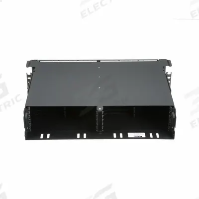 PANDUIT Fiber Optic Rack Enclosure: Full-Wd, 2 RU, 15.11 in Dp, Black Steel, 3.4 in Ht - Front-Access Fiber Enclosures