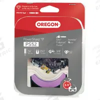 OREGON Chain With Sharpening Stone: 14 in Compatible Bar Lg, 3/8 in, 0.5 in Gauge, 52 Links (MPN PS52). Key specifications — Brand: OREGON; Compatible Chain Saw Manufacturer: Oregon; Pitch: 3/8 in.