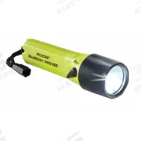 PELICAN Safety-Rated Flashlight: 183 lm, 5.45 hr Run Time at Max Brightness, 184 m Max Beam, Yellow (MPN 2410C). Key specifications — Brand: PELICAN; Battery Requirements - Broad: Includes 4 AA.