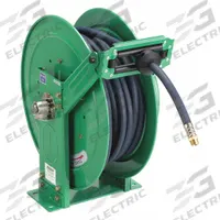 Spring Return Hose Reel: 75 ft (1/2 in I.D.), 1/2 in MNPT, 300 psi Max Op Pressure, Brass, Green (MPN 31XG63). Key specifications — Reel Color: Green; Hose Capacity: 75 ft (1/2 in I.D.); Overall Dimensions: 20-7/8 in L x 12-1/2 in W x 21-5/16 in H; Swivel Material: Brass; Hose End Configuration: 1/2 in MNPT; Brand: SPEEDAIRE.