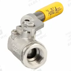 APOLLO Manual Two-Way Ball Valve: 1 in, Stainless Steel, Straight Valve Body, FNPT x FNPT, Two-Piece (MPN 7650501A). Key specifications — Brand: APOLLO; Handle: Spring-Return Lever.