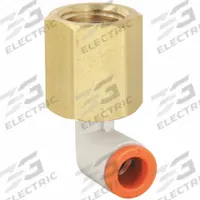 SMC Push-Fit Elbow Fitting: 1/2 in OD x 3/8 in Pipe Size, Push-to-Connect x FNPT, Brass, White (MPN KQ2LF13-36A). Key specifications — Brand: SMC; Thread Size A: 3/8".