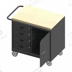 DURHAM MFG Mobile Cabinet Workbench: 36 in x 24 in, Butcher Block, 1,200 lb Overall Load Capacity (MPN 3121-MT-95). Key specifications — Included Components: Handle on Side; Assembly: Fully Assembled; Brand: DURHAM MFG.