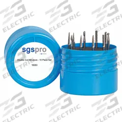 SGS PRO Carbide Bur Set: 1/4" Shank, Double Cut, 1/8" Head Dia, 10 pc (MPN 18263). Key specifications — Trade Number: SF-42; Brand: SGS PRO.
