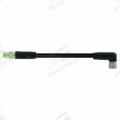MURRELEKTRONIK Cordset: M8 Male Straight X M8 Female Right Angle, 3 Pins, Black, PVC - Double-Ended Cordsets with PVC Jacket for Flexing Applications