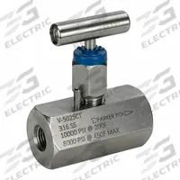 PARKER Needle Valve: Inline Valve Body, 316 Stainless Steel, 1/4 in Pipe Size, FNPT x FNPT, Female (MPN V-502SCT). Key specifications — Standards: ASTM A 105; Brand: PARKER; Connection Gender - Side 2: Female; Connection Gender - Side 1: Female; Connection Type - Side 1: NPT; Connection Type - Side 2: NPT; Connection Type: FNPT x FNPT.