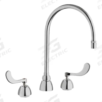 CHICAGO FAUCETS Gooseneck Kitchen/Bathroom Faucet: 786, Cast Brass, Widespread, Deck - Widespread Kitchen Faucets
