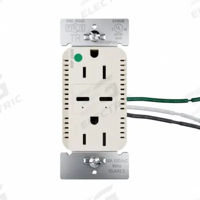 LEGRAND Receptacle: Duplex, 5-15R, 2 USB Ports, USB Type C, Light Almond, 125V AC - Hospital-Grade Receptacles with USB Chargers