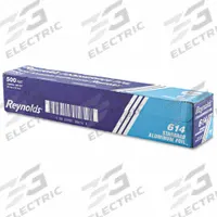 REYNOLDS Aluminum Foil Roll: Medium-Wt, 500 ft Roll Lg, No Fold, 18 in Sheet Wd (MPN 614). Key specifications — attr557610: Aluminum; attr644920: Yes; attr557609: No Fold; attr557619: Various; attr557605: Silver; attr644923: Medium-Weight; attr557603: REYNOLDS.