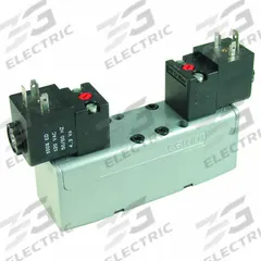 AVENTICS Solenoid Air Control Valve: Series CERAM, Double Solenoid, Five-Way / Two-Position, Detent (MPN R432006471). Key specifications — attr1076671: Internal Pilot; attr1076694: Detent; attr1076684: Non-Locking; attr1076708: 110V AC.