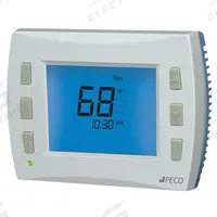 PECO Low Voltage Thermostat: Heat and Cool, Auto and Manual, 5-1-1/5-2/7 Day, Horizontal, Rectangle (MPN T8532-001). Key specifications — Application: Heat and Cool; Stages: 3H/2C Conventional, 4H/2C Heat Pump; Programming Capability: 7 Day; Shape: Rectangle; Terminal Designations: W2 (AUX); Temperature Control Range: 50° to 90°F; Changeover Type: Automatic and Manual; Brand: PECO.