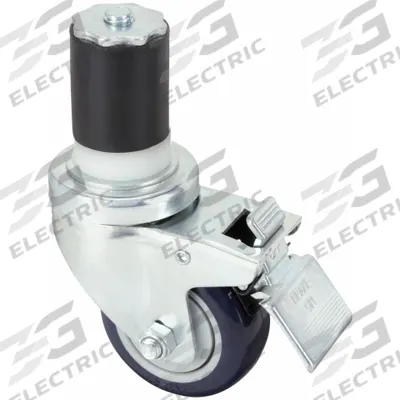 APPROVED VENDOR Stem Caster: Swivel, 3 in Wheel Dia., 1 1/4 in Wheel Wd, Face Contact Brake - Quiet-Roll Expanding Stem Casters