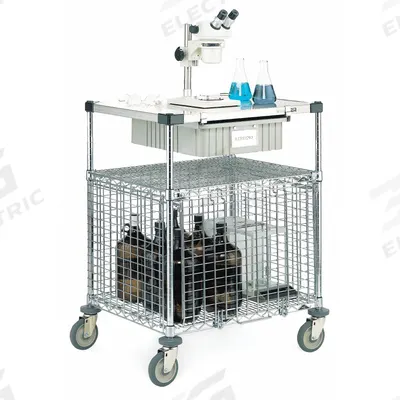 METRO Security Cart: 600 lb, 30 in L x 24 in W Self, 30 in L x 24 in W x 39 in H Overall Dim - Corrosion-Resistant Wire Security Carts with Solid Top Shelf