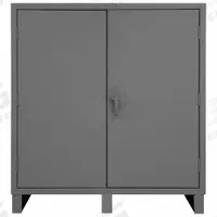 DURHAM MFG Storage Cabinet: 60 in x 24 in x 66 in, Swing Handle & Padlock Hasp, 12 ga Panel Thick (MPN HDC-246066-3S95). Key specifications — attr62698: Gray; attr62736: Welded; attr87895: Legs; attr62693: Assembled; attr62737: Stationary; attr62694: Adjustable; attr62695: Powder Coated; attr62696: Steel.
