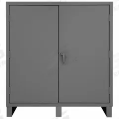 DURHAM MFG Storage Cabinet: 60 in x 24 in x 66 in, Swing Handle & Padlock Hasp, 12 ga Panel Thick (MPN HDC-246066-3S95). Key specifications — attr62698: Gray; attr62736: Welded; attr87895: Legs; attr62693: Assembled; attr62737: Stationary; attr62694: Adjustable; attr62695: Powder Coated; attr62696: Steel.