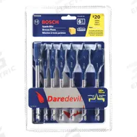 BOSCH Spade Drill Bit Set: 6 in Overall Lg, Bright (Uncoated), 1/4 in Shank Hex Size, 6 Drill Bits (MPN DSB5005). Key specifications — attr277223: BOSCH; attr255674: Bright (Uncoated); attr255683: Carbon Steel.