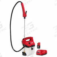 MILWAUKEE Cordless Handheld Sprayer: 1 gal Tank, Poly Tank, 17 ft Max Spray Distance, 80 psi (MPN 2528-21G1). Key specifications — Brand: MILWAUKEE; Chemical Compatibility: Fertilizer; Tank Material: Poly.