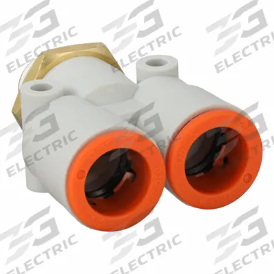 SMC Push-Fit Wye Fitting: 1/2 in OD x 1/2 in OD x 1/4 in Pipe x 1/2 in Pipe Size - Polybutylene & Brass Tube Fittings