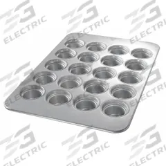 CHICAGO METALLIC Large Crown Muffin Pan: Aluminized Steel, 20 Slots, 17 7/8 in Overall Wd, Silver (MPN 44555). Key specifications — Pan Style: Muffin Pan; Brand: CHICAGO METALLIC; Color: Silver; Material: Aluminized Steel; NSF Certified: No; Number of Slots: 20.