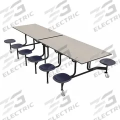 PALMER HAMILTON Cafeteria Stool Table: Gray Glace, Stool Seat, 29 in Overall Ht, 59 in Overall Lg (MPN 59TV23293012-S12-GBN). Key specifications — Tabletop Structural Material: Industrial Grade High Pressure Laminate with Particleboard Core; Tabletop Surface Material: Laminate.