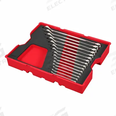 MILWAUKEE Combination Wrench Set: Alloy Steel, Chrome, 15 Tools - SAE 12-Point Combination Wrench Sets