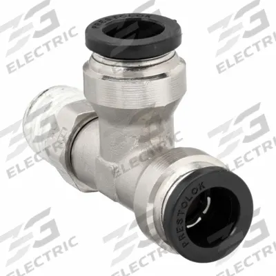 PARKER Push-Fit Tee Fitting: 3/8 in Pipe x 1/4 in OD x 1/4 in OD Size - Nickel-Plated Brass Tube Fittings