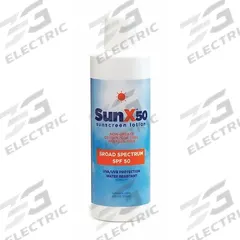SUNX Sunscreen: 50 SPF, Lotion, 6 oz (MPN 18-907G). Key specifications — Unitized: Unitized; Manufacturer Part Number: 18-907G; Format: Lotion; Purpose: Sunscreen; Brand: SUNX; Formula Features: Paraben Free; Unit Package Type: Bottle; Active Ingredient: Aloe Vera.