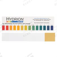 HYDRION pH Test Strips: 0 pH to 13 pH, 1.0 pH Resolution, 6 in Overall Lg, 1 in Overall Wd, 10 Tests (MPN DS-8020). Key specifications — pH Resolution: 1.0 pH; Brand: HYDRION.