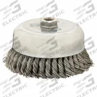 WEILER Double-Row Cup Brush: Twisted Steel, 6 in Dia, 0.023 in Fill Dia, 5/8"-11 Arbor (MPN 97443). Key specifications — Brand: WEILER; Bristle Type: Standard Twist Knot Wire; Connection Size & Type: 5/8"-11 Arbor Hole.
