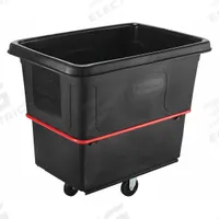RUBBERMAID COMMERCIAL PRODUCTS Cube Truck: 16 cu ft, 1,000 lb, 44 3/8 in L x 31 in W x 38 1/4 in H (MPN FG471600BLA). Key specifications — Manufacturer Part Number: FG471600BLA; Brand: RUBBERMAID COMMERCIAL PRODUCTS; Caster/Wheel Configuration: (2) Swivel; Color: Black.