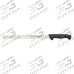 ZWILLING J.A. HENCKELS Knife: Serrated, 11 1/2 in Overall Lg, Stainless Steel Blade, Black Handle (MPN 32202-304). Key specifications — Sub-brand: Twin Master; Brand: ZWILLING J.A. HENCKELS; Blade Material: Stainless Steel; Blade Type: Serrated; Forged/Stamped: Stamped; Handle Color: Black; Handle Material: Polypropylene; Knife Type: Slicer.