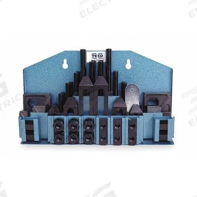 TE-CO Clamping Kit: For 18 mm T-Slot, M16x2 Stud, 52 Pc - Wall-Mount Machine Clamping Kits