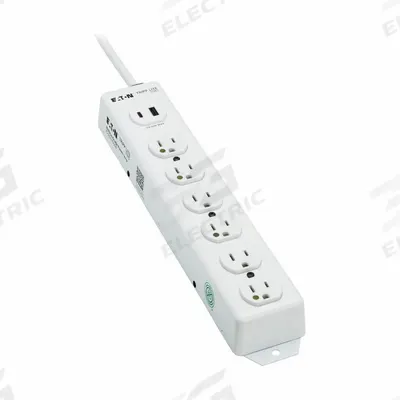 TRIPP LITE Outlet Strip: 6 Outlets, 1 1/2 ft Cord Lg, 15 A Current, UL 1363, White - Healthcare Power Strips