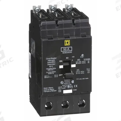 SQUARE D Miniature Circuit Breaker: 50 A, 277/480V AC, Three Phase, 35kA at 277/488V AC - EDB & EGB Series, Bolt-On Square D Miniature Circuit Breakers