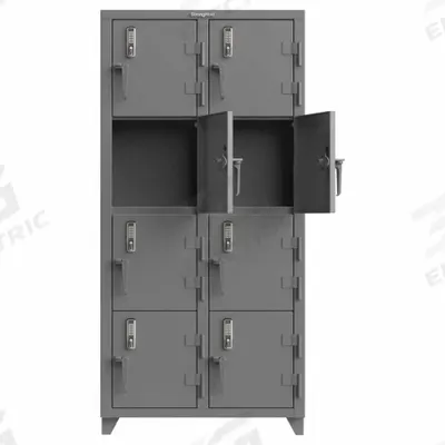 STRONG HOLD Locker: 36 in x 18 in x 75 in, 4 Tiers, 2 Units Wide, 8 Lockers, 18 in x 18 in - Wiring-Ready Full-Height Metal Mobile-Device Lockers