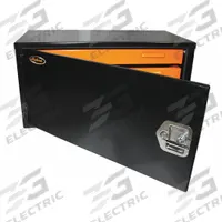 SWIVEL PRO SERIES Underbody Truck Box: Underbody Truck Box, Single Barn Door Door, Rotating T-Handle (MPN PRO18183L). Key specifications — Color: Gloss Black/Orange; Latch Type: Rotating T-Handle; Brand: SWIVEL PRO SERIES; Lock Type: Keyed.