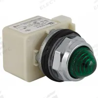 SCHNEIDER ELECTRIC Pilot Light: 30 mm Panel Mounting Size, Green, LED, 9001K Series (MPN 9001KP35LGG9). Key specifications — Series: 9001K; Brand: SCHNEIDER; Includes Push-To-Test: No Push-To-Test Included.