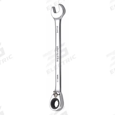 WESTWARD Combination Wrench: Alloy Steel, Chrome, 11 mm Head Size, 6 1/2 in Overall Lg - Metric 12-Point Ratcheting Combination Wrenches