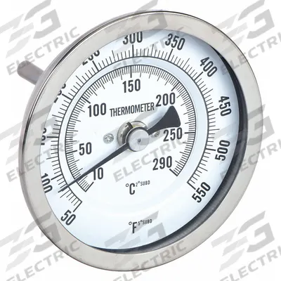 APPROVED VENDOR Dial Thermometer: 50°F to 550°F /10°C to 290°C, 9 in Stem Lg - Back-Mount Fixed-Angle Thread-Mount Dial Thermometers