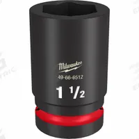 MILWAUKEE Deep Impact Socket: 1 in Drive Size, SAE, 1 1/2 in Socket Size, 6-Point, Deep, Friction (MPN 49-66-6512). Key specifications — attr1215501: MILWAUKEE; attr1215515: Black Phosphate; attr1215518: 1-1/2 in.